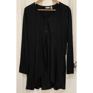 LOGO‎ By Lori Goldstein Black Linen Blend Cardigan w/ Cascade Front Size Large